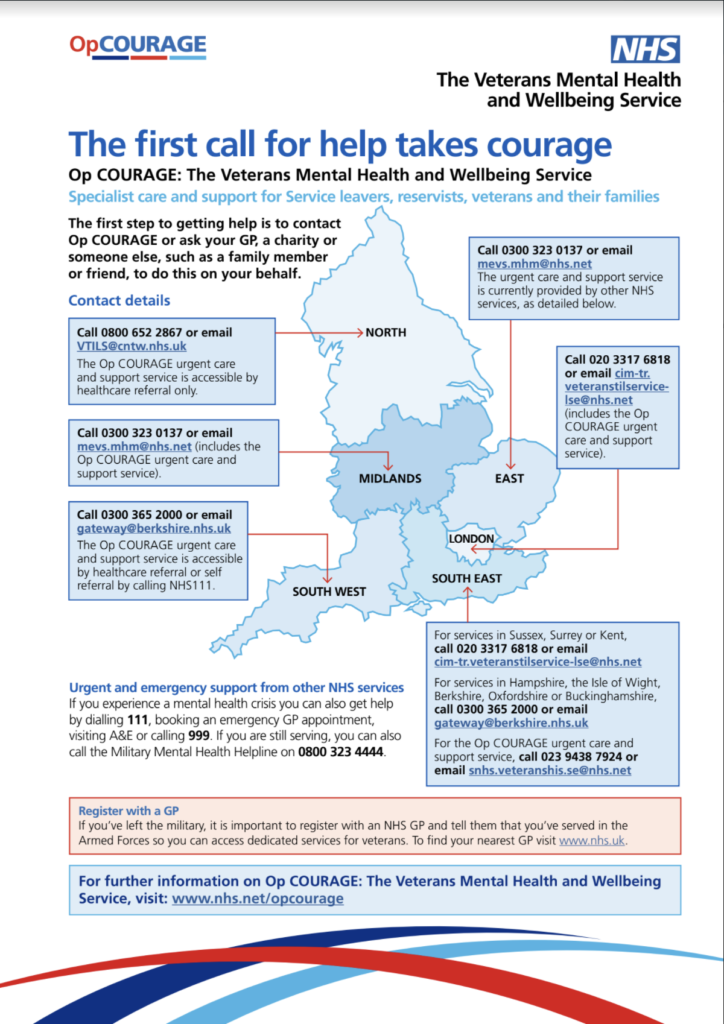 the veterans health and wellbeing service information poster linked to the NHS website armed forces community section